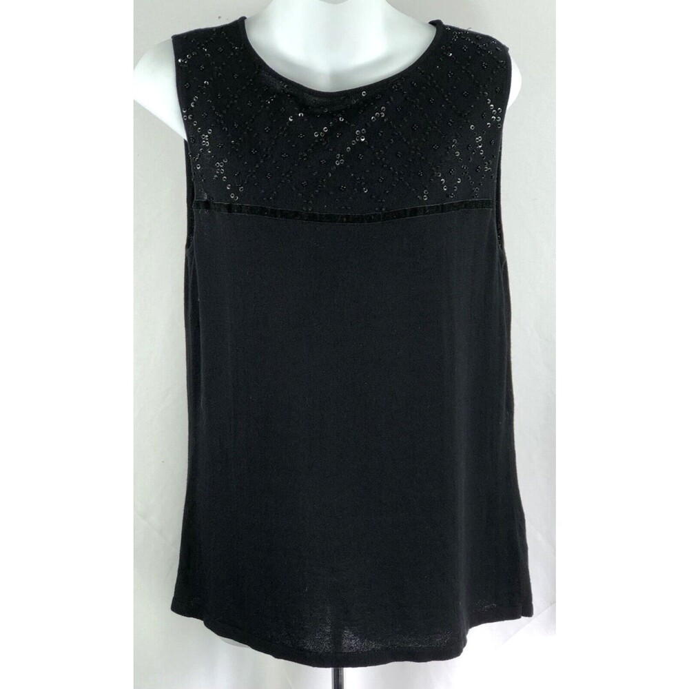 Vintage Top Women L Black Tank Beads Sequin Knit Fairy Grunge Y2K Whimsigoth